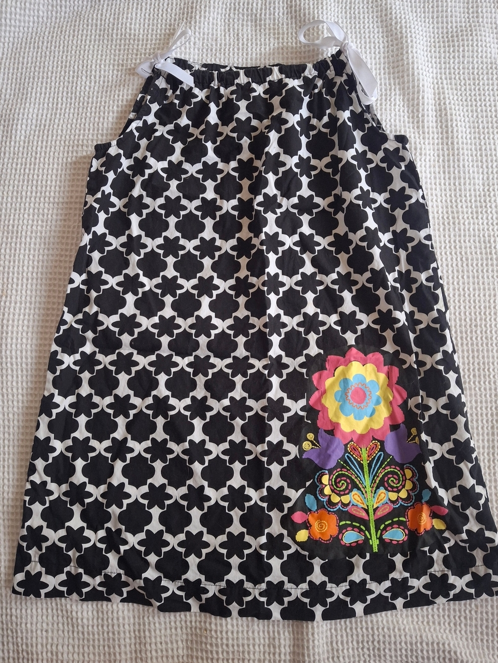 Hanna Andersson Girls Summer Pillowcase Dress Sz 130 8 Black White Floral